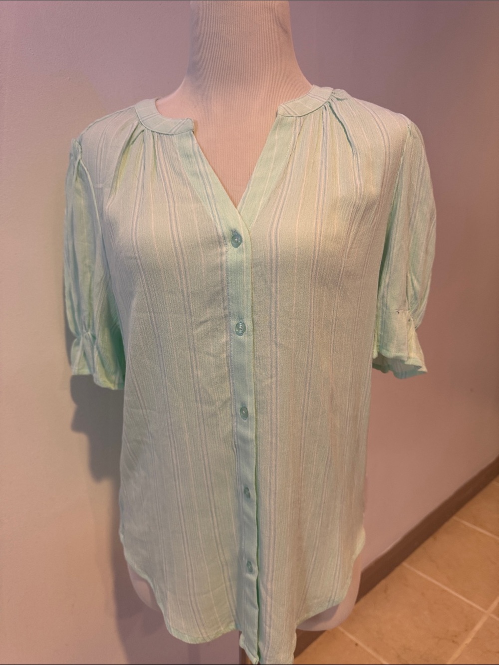 Market and Spruce Janely Blouse - Light Green SMALL Casual Short Sleeve NWT